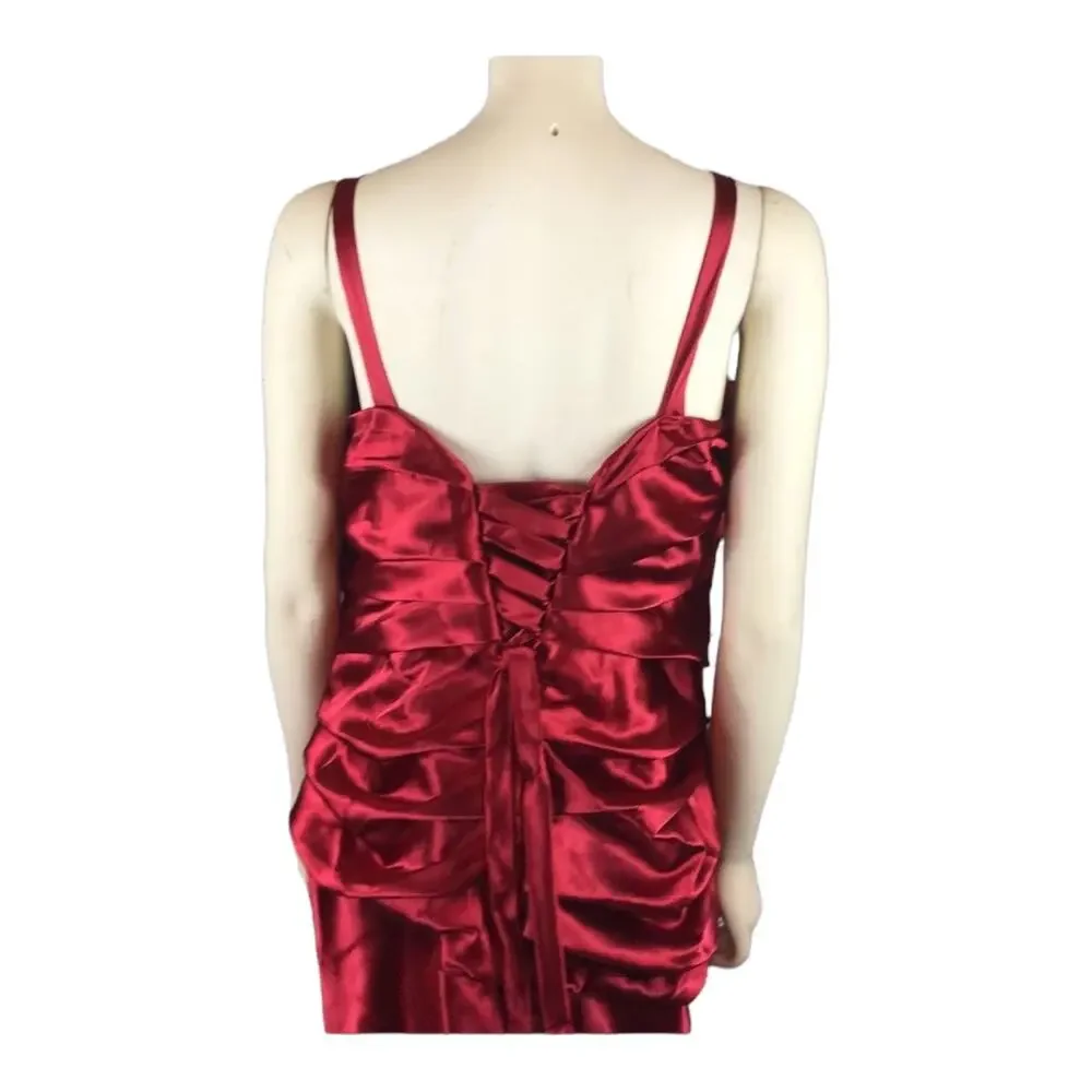 NWT Cindy Collection style 1230 in red sleeveless ruched jewelled size 2 XL